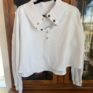 FP Movement by Free People White Cropped Snap-Front Funnel Neck Sweater